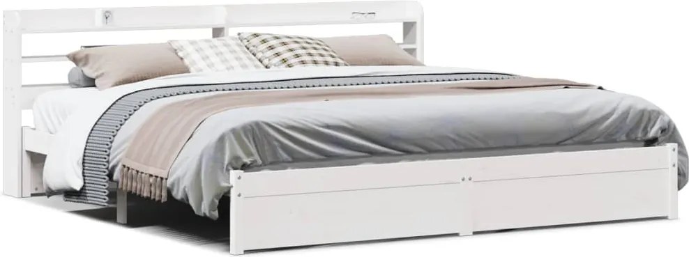 vidaXL Cadru de pat cu tăblie fără saltea, alb, 200x200 cm