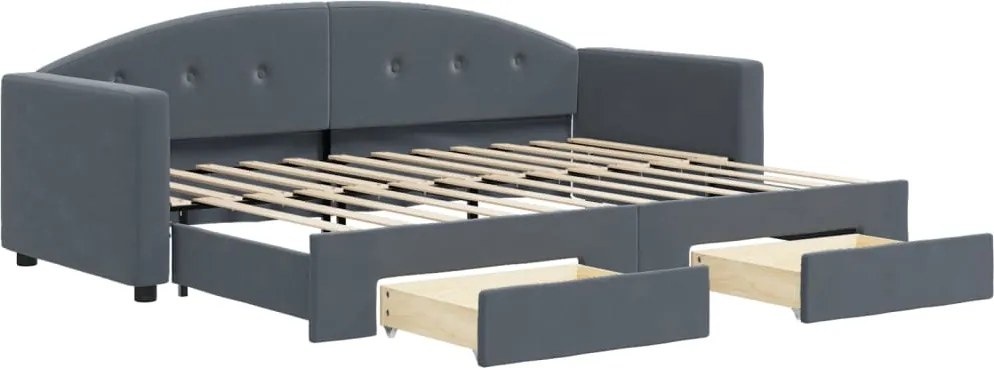 vidaXL Pat de zi cu extensie și sertare gri închis 80x200 cm catifea