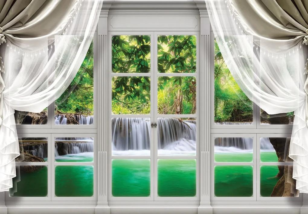 Fototapet - Privire spre geam cu cascade (152,5x104 cm), în 8 de alte dimensiuni noi