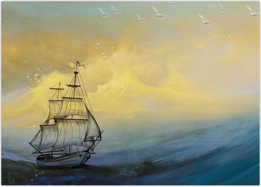 Tablou - Pictură barcă pe mare (70x50 cm)