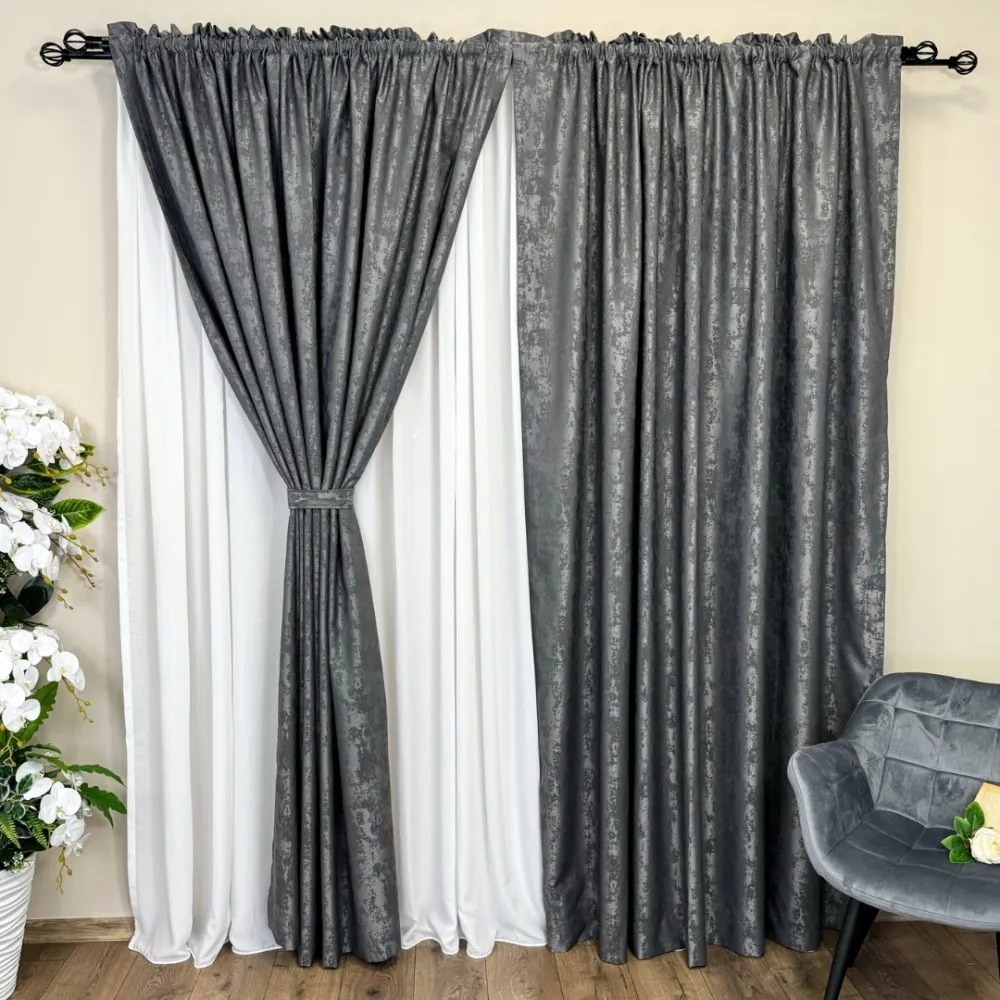 Draperie VENTI V1 din Jacquard model Nisip - 200cm x 180cm  rejansa bara  GRI ANTRACIT