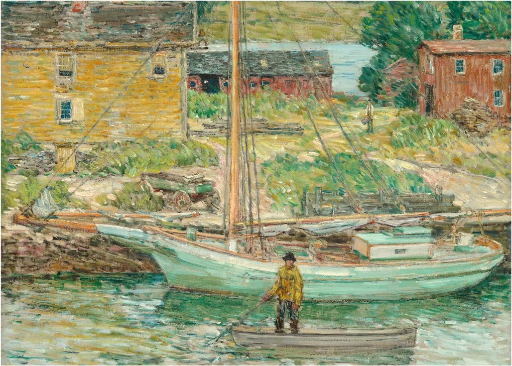 Tablou pe sticlă - Childe Hassam, Oyster Sloop, Cos Cob, reproducere (70x50 cm)