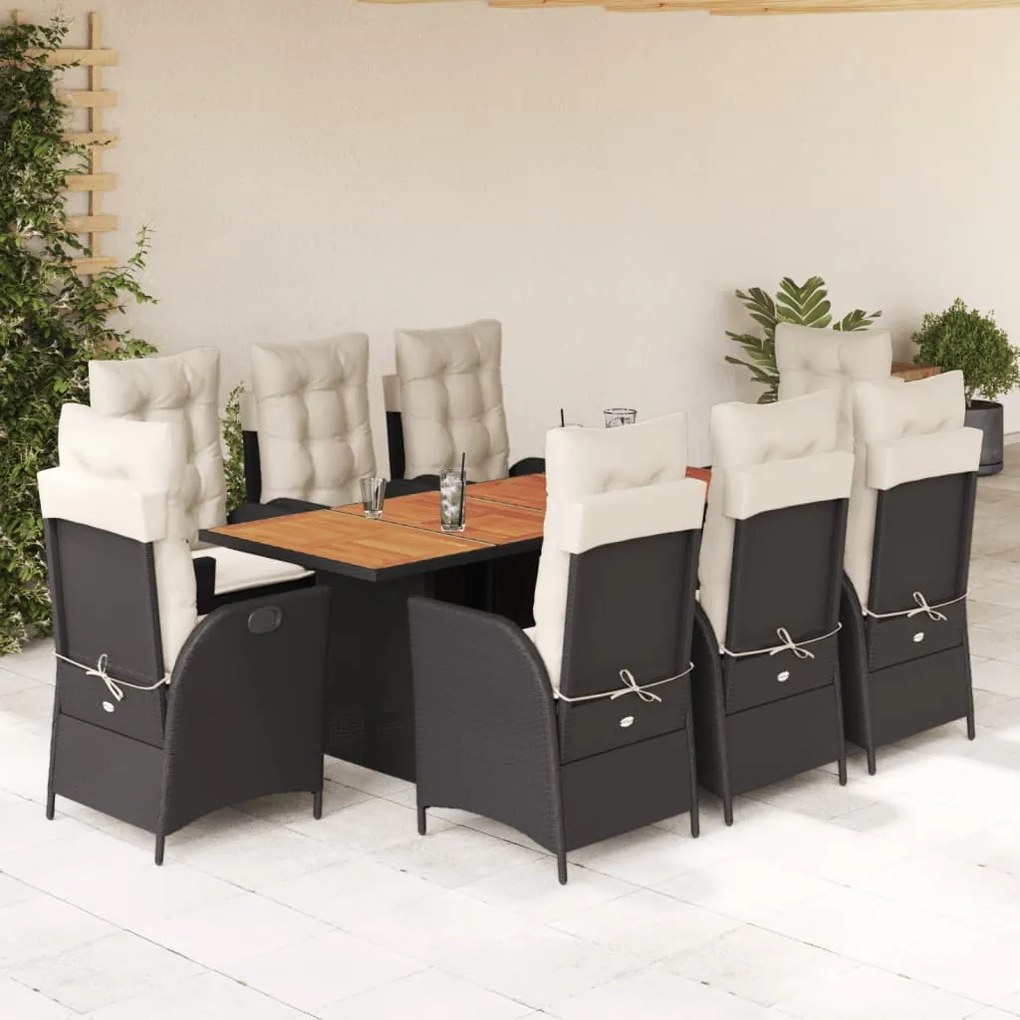 3213137 vidaXL Set mobilier de grădină cu perne, 9 piese, negru, poliratan