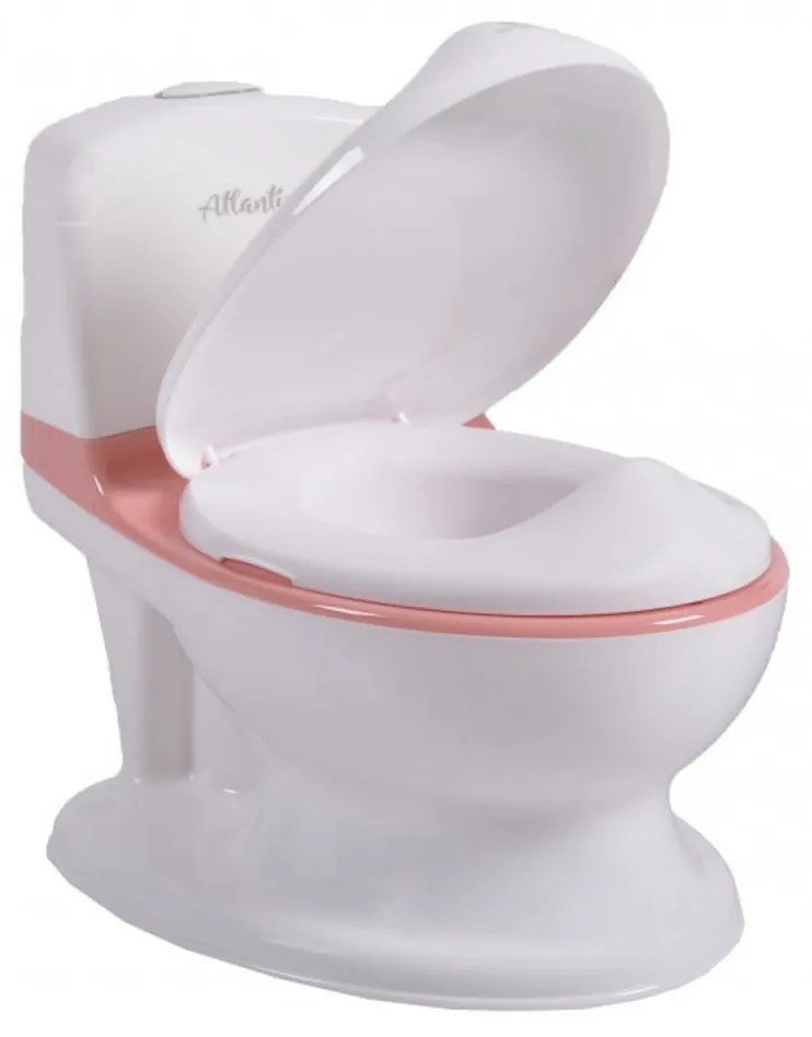 Olita premium pentru copii NOVOKIDS™ Atlantic seat, Cu sunete, Vas detasabil, Plastic non toxic, Suport hartie igienica, Roz cu Alb