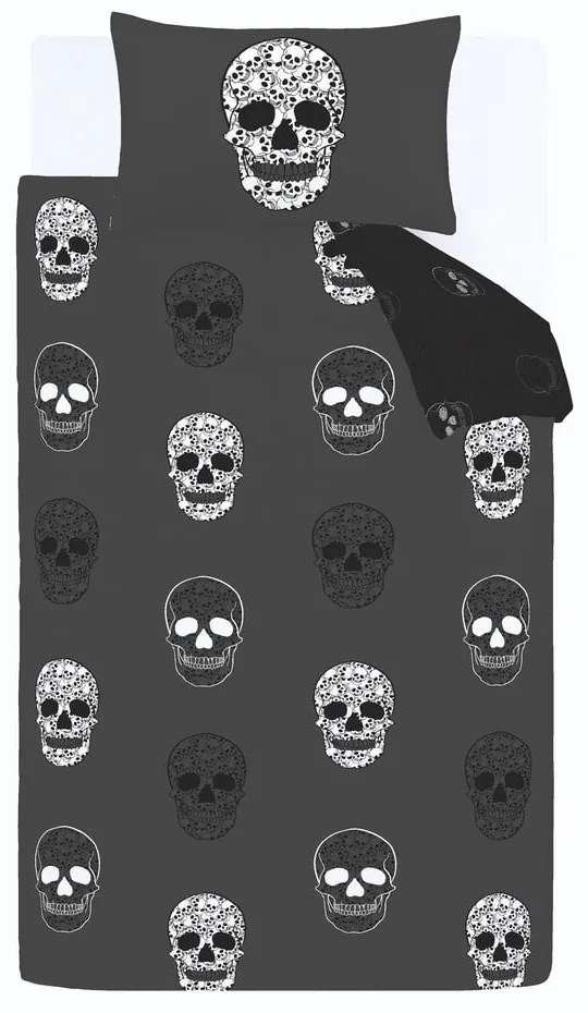Lenjerie de pat pentru copii gri închis pentru pat de o persoană 135x200 cm Skulls – Catherine Lansfield