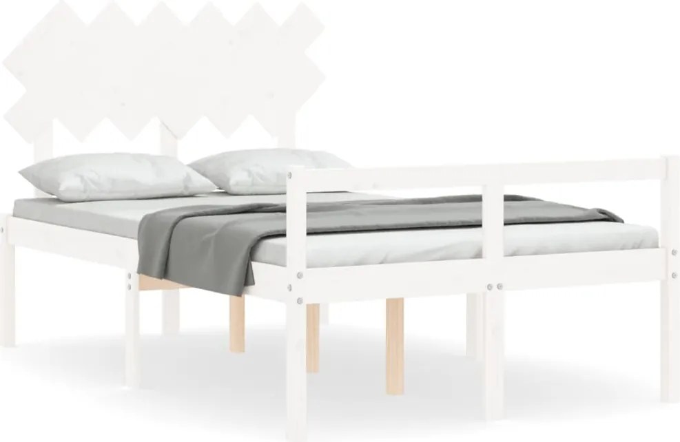 vidaXL Cadru de pat senior cu tăblie dublu, alb, lemn masiv