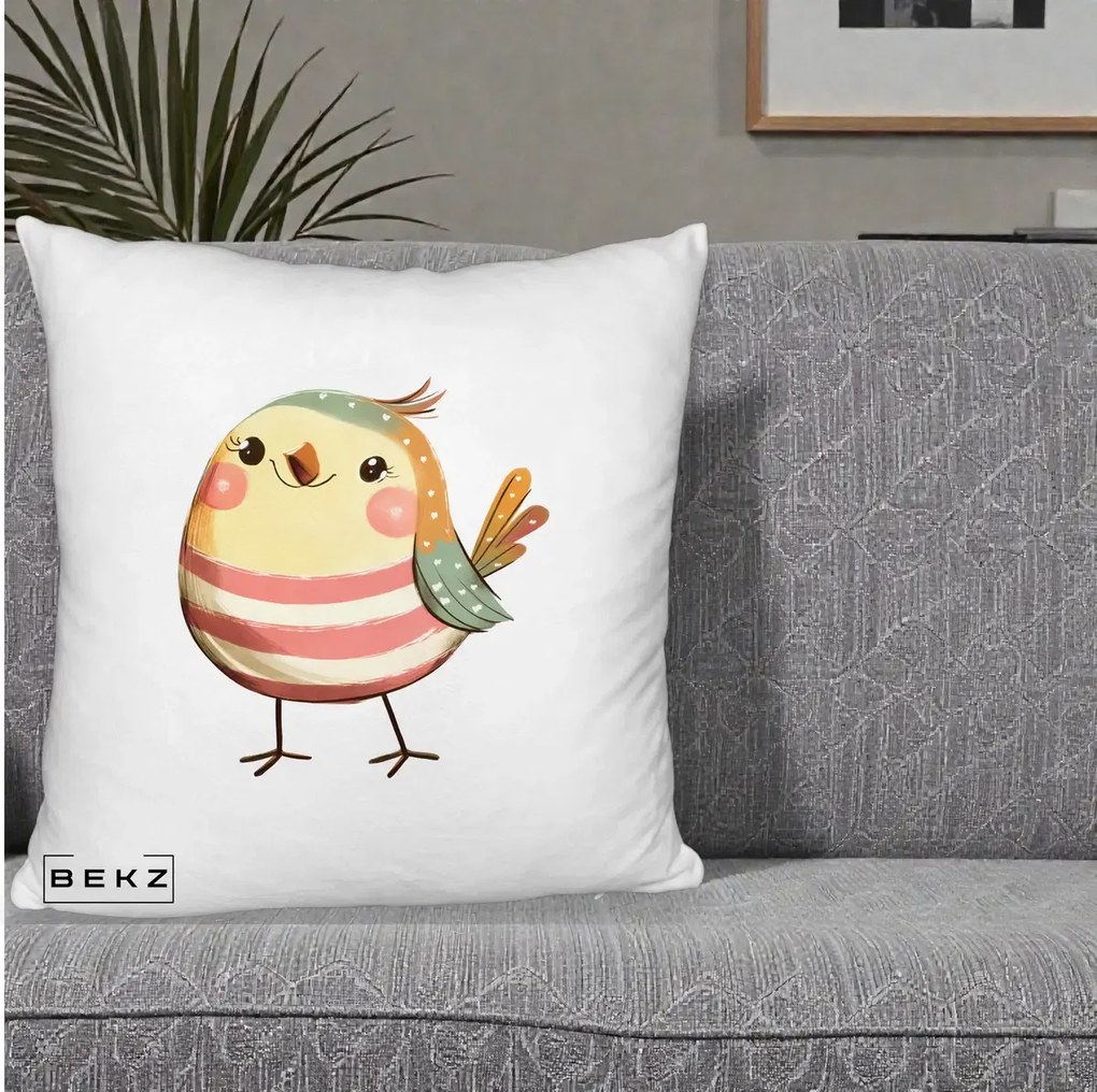 Perna Decorativa Pui Kawaii Pastel Dungat, 40x40 cm, Alb Pufos, Husa Detasabila, Perna Inclusa, BEKZ®
