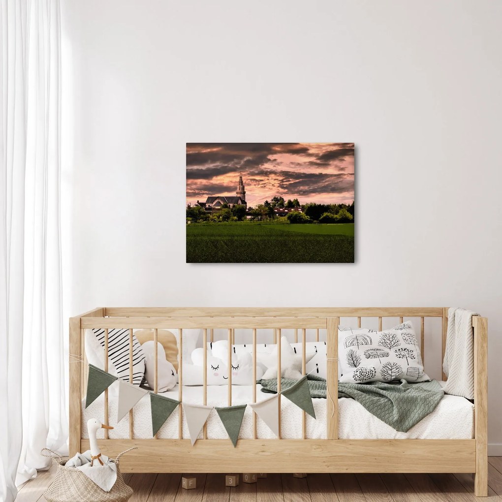 Tablou cu peisaj și biserică (70x50 cm)