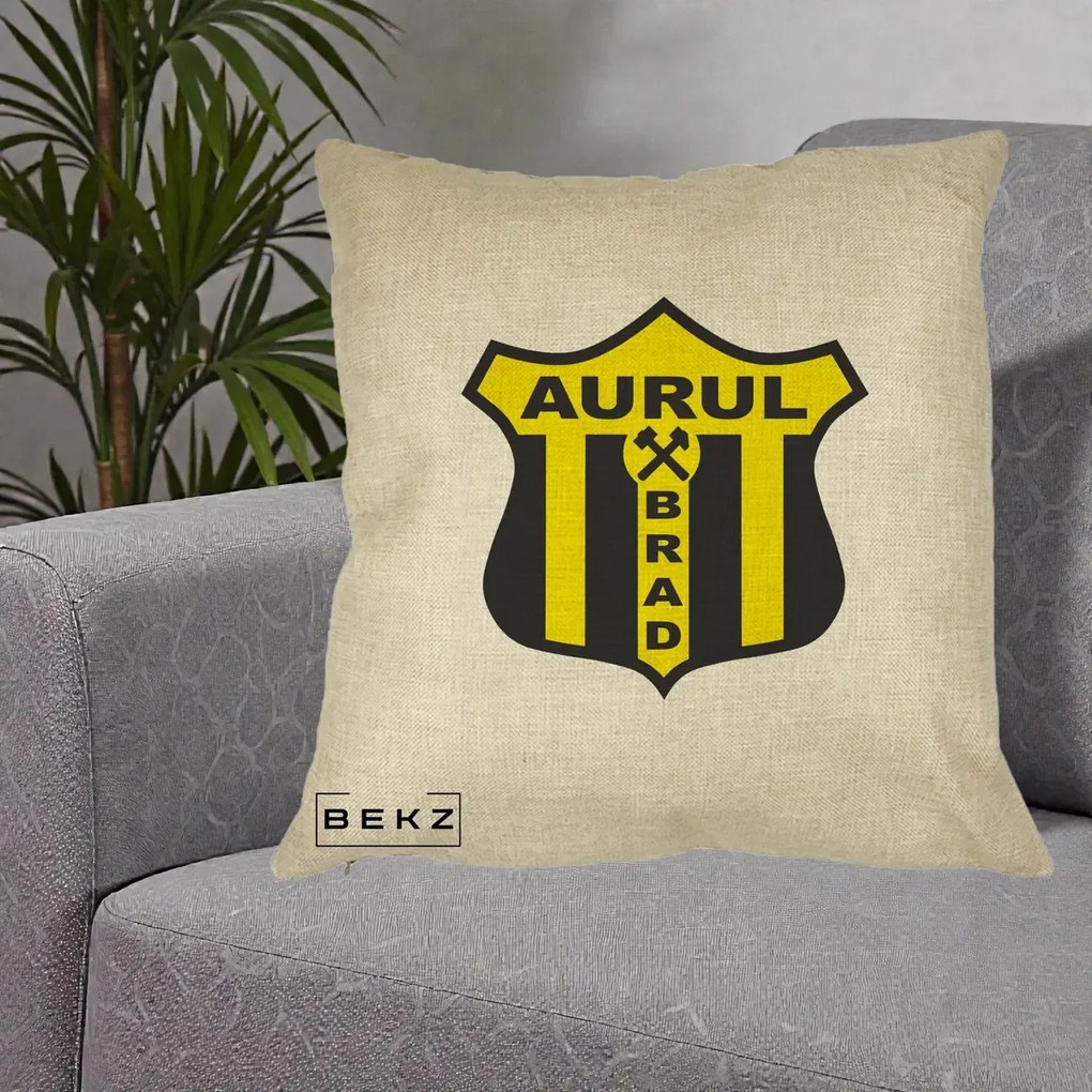 Perna Personalizata Aurul Brad Fotbal, 40x40 cm, Crem, Husa Detasabila, Perna Inclusa, BEKZ®