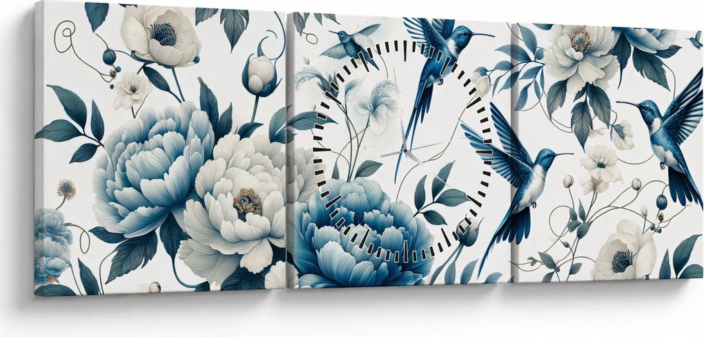 Tablou - Colibri cu flori (cu ceas) (90x30 cm)