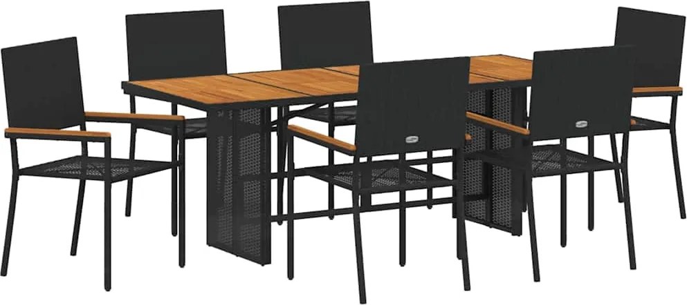 vidaXL Set de masă pentru grădină 7 pcs Negru poliratan