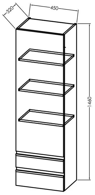 Dulap suspendat, Kolpasan, Alexis, cu 1 usa si 2 sertare, h146 cm, Craft Wood