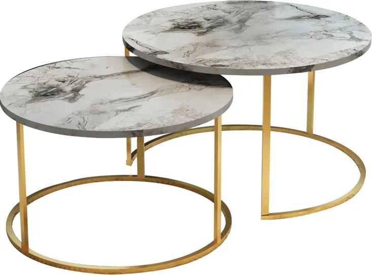 Set 2 Masute De Cafea Selmma PAL Finisaj Marmura Alba, Picioare Aurii Model 2
