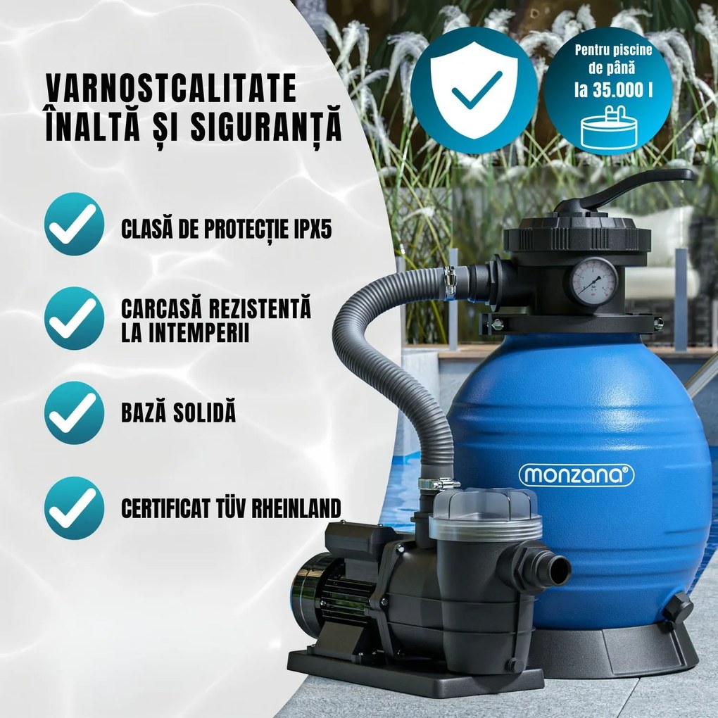 Filtrare cu nisip pentru piscina AQUA cu bile filtrante, 10 200 l/h, albastră Monzana