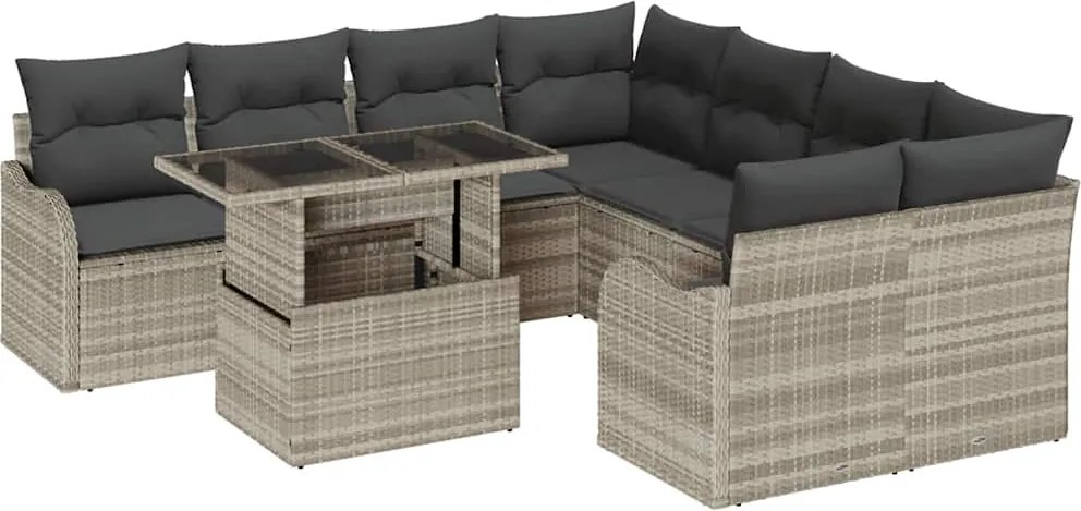 vidaXL Set de canapele pentru grădină 9 pcs Gri deschis Rattan poli