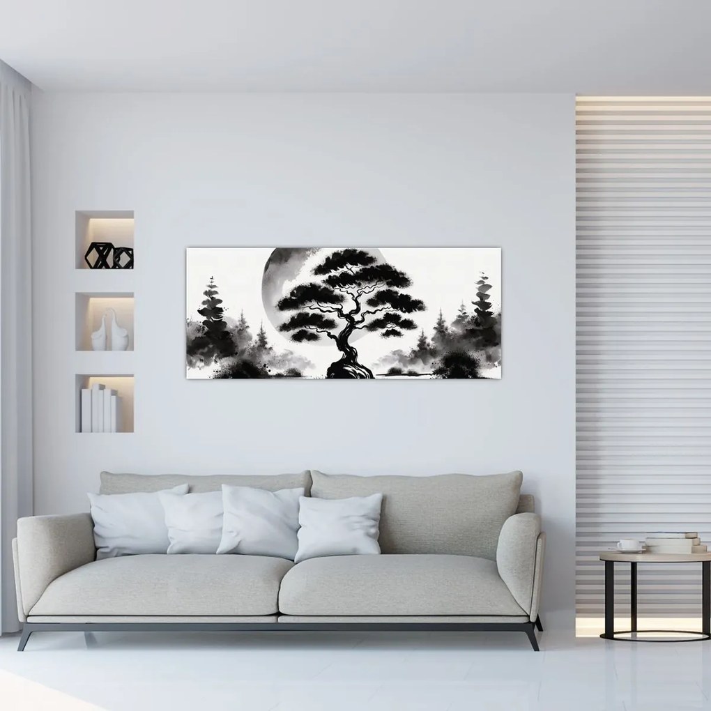 Tablou – Bonsai alb-negru (120x50 cm)