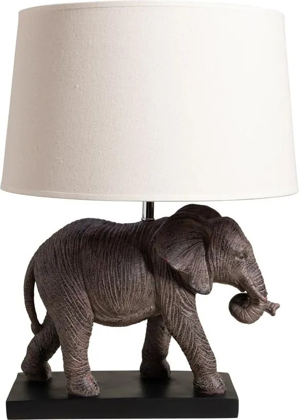 Lampa de masa elefant din polirasină, cu abajur din in si bumbac , "Savane"