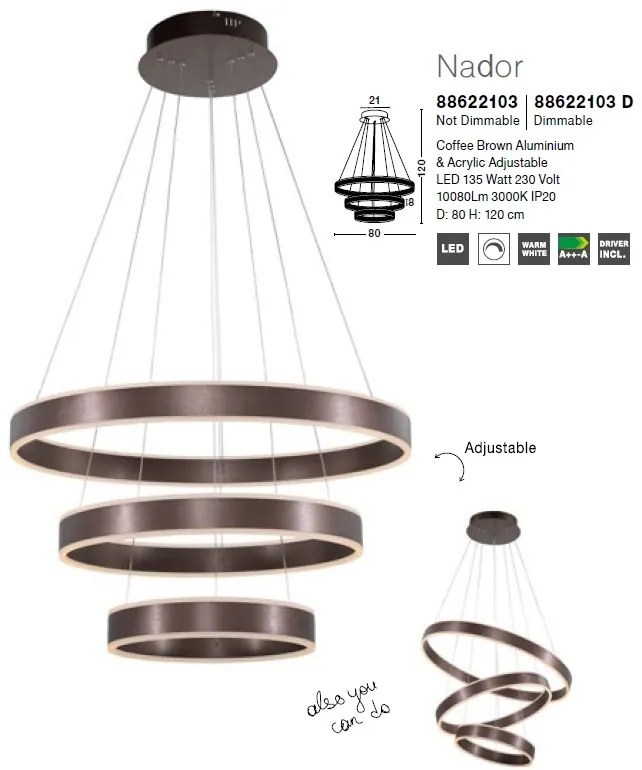 Lustra LED dimabila design modern Ø80cm Nador III Coffee