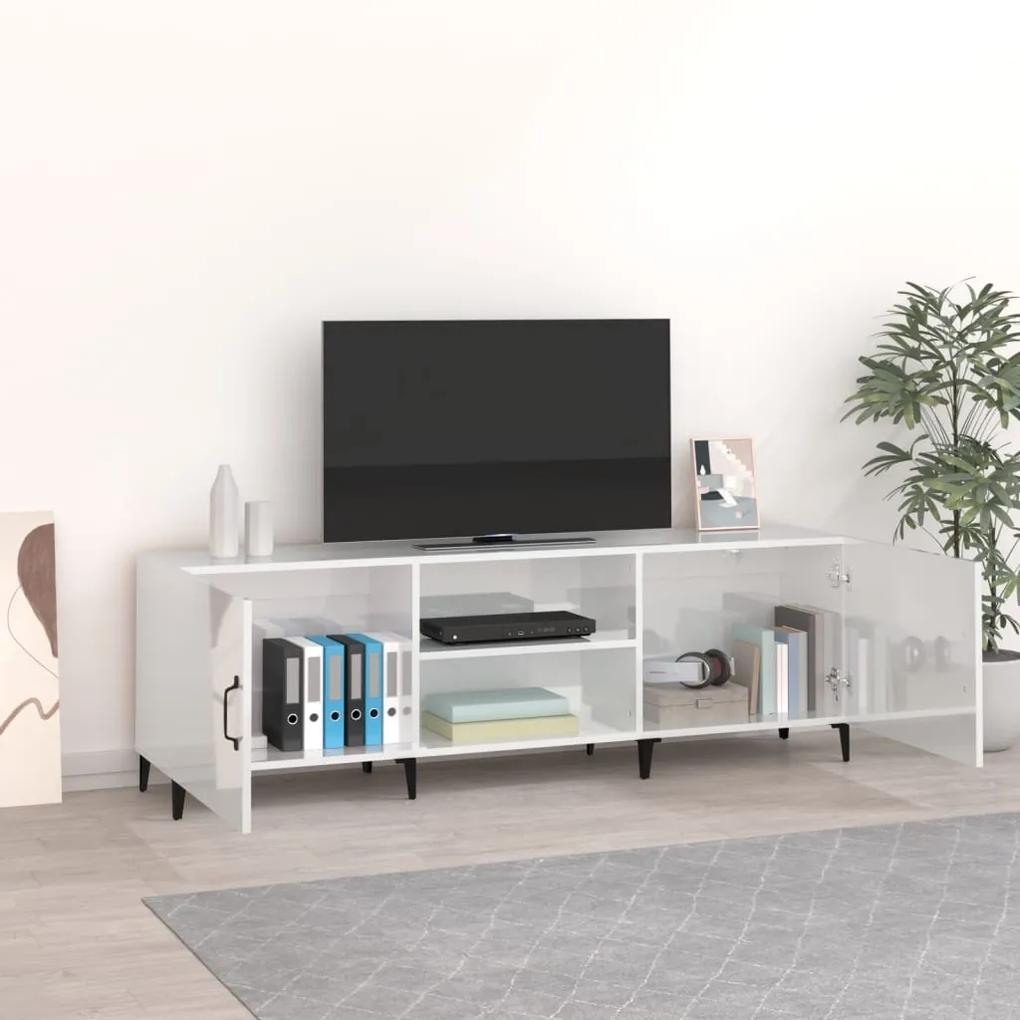 Comoda TV, alb extralucios, 150x30x50 cm, lemn prelucrat 1, Alb foarte lucios