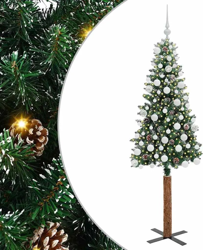 vidaXL Brad de Crăciun subțire Verde 180 cm PVC și lemn de PIN masiv