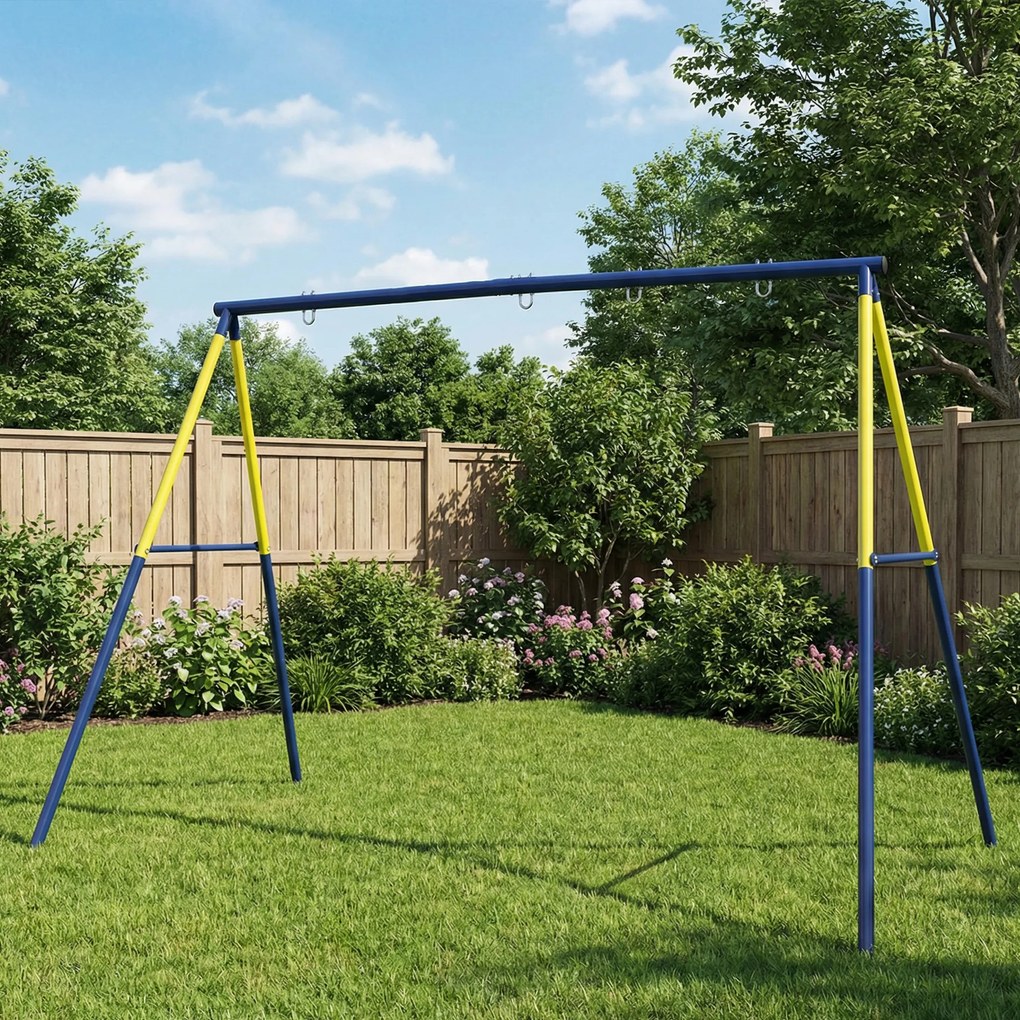AIYAPLAY Cadru pentru Leagăn de Grădină pentru Copii, Structură din Oțel, Anti-UV, Impermeabil, Suportă 150 kg, cu 4 Cârlige pentru Leagăn Tip Cuib, Leagăn în U, Scară, 260x160x178 cm, Albastru | Aosom Romania