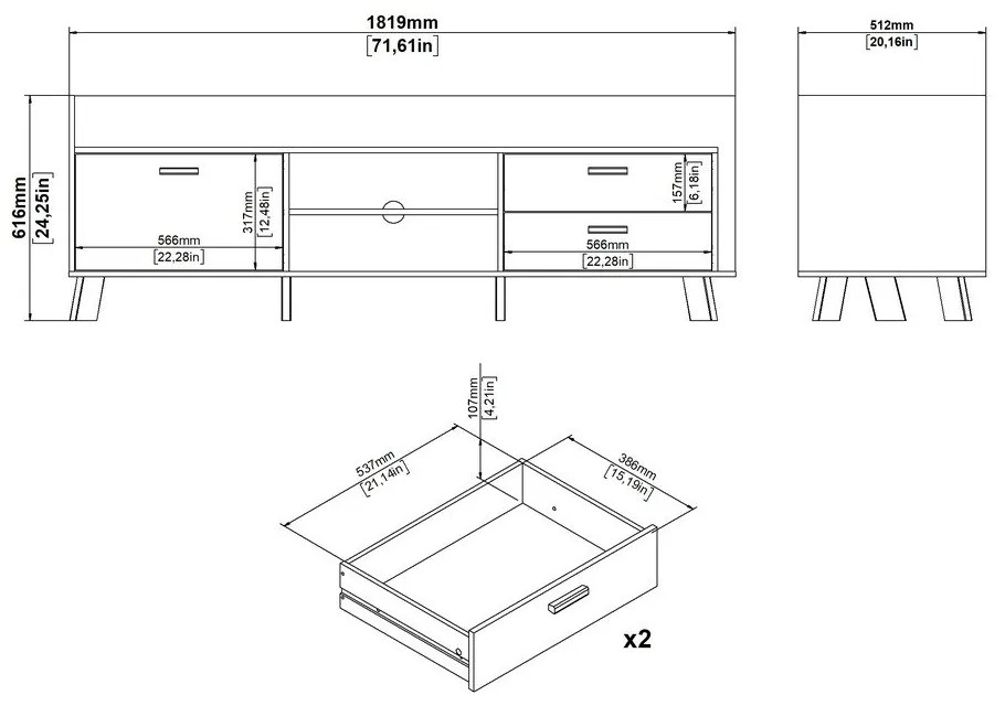 Comodă TV albă-în culoare naturală cu aspect de lemn de stejar 182x62x51 cm Ikast – Tvilum