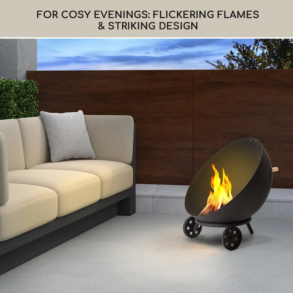 Fireball Egon, castron de foc din oțel pentru grădină sau terasă Ø 66 cm capac pentru grătar