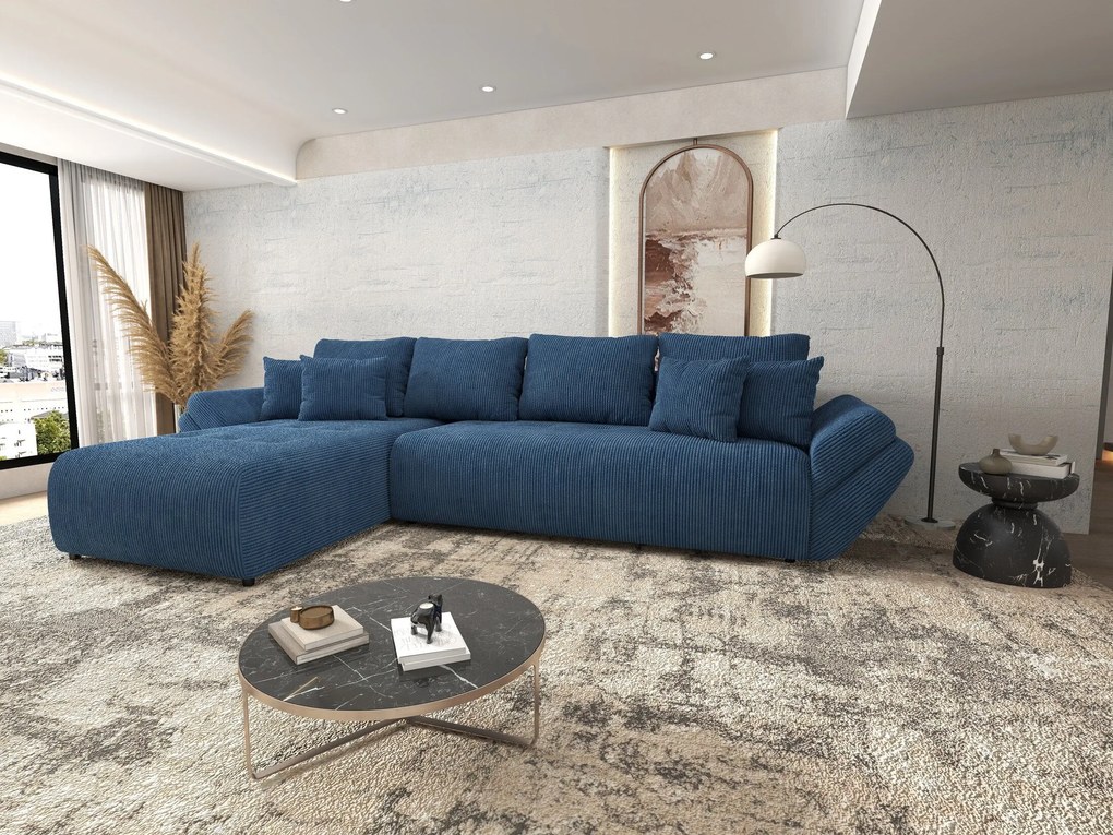 Colțar extensibil dumonde cu ladă de depozitare si sezut confortabil din spuma high-density, Berlin XL Zoom Blue 350x185 cm