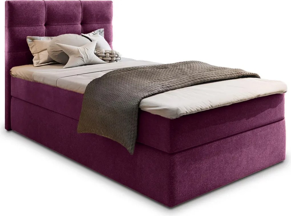 Pat tapițat boxspring GLORIEN 100x200 cm purpuriu Saltea: Saltea cu arcuri Bonell