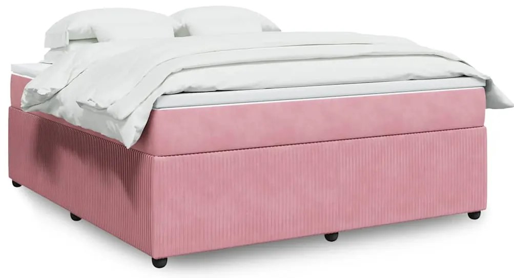 vidaXL Pat box spring cu saltea, roz, 180x200 cm, catifea
