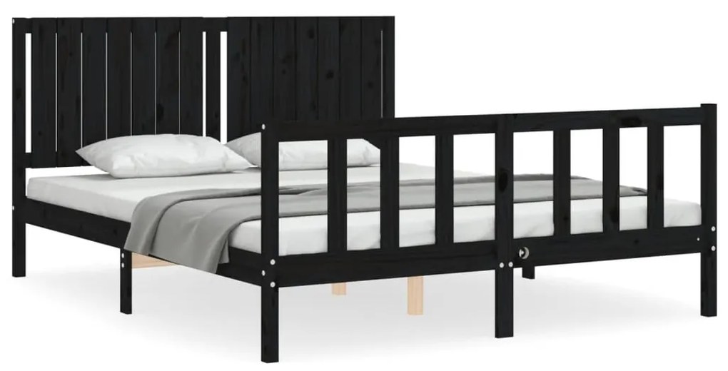 3192960 vidaXL Cadru de pat cu tăblie, negru, 160x200 cm, lemn masiv