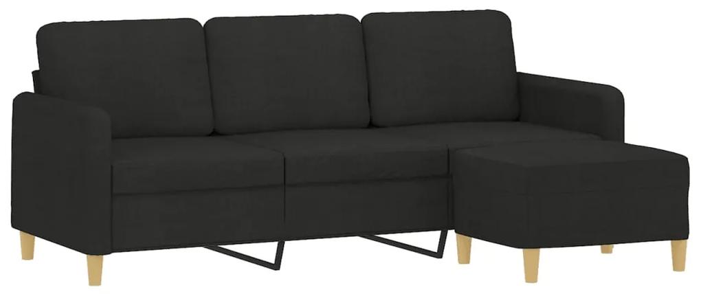 Canapea cu 3 locuri cu taburet, negru, 180 cm, material textil Negru, 198 x 77 x 80 cm