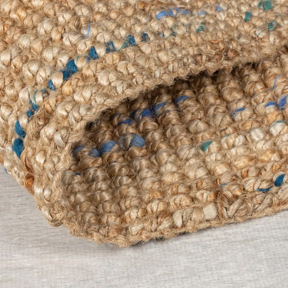 Covor tip traversă albastru/în culoare naturală țesut manual din iută 60x230 cm Jute Boucle Blue – Flair Rugs
