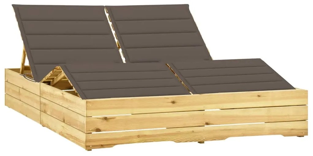 vidaXL Șezlong dublu și perne gri taupe, lemn de pin tratat