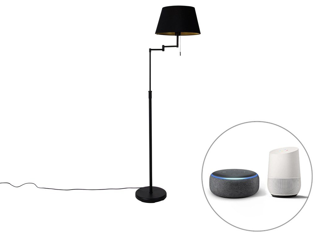 Lampă de podea inteligentă neagră cu abajur negru inclusiv Wifi A60 - Ladas Deluxe