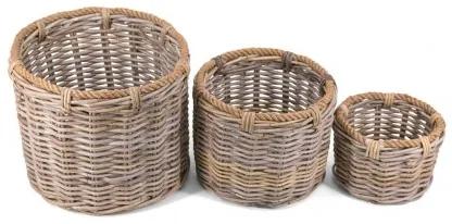 Set 3 cosuri pentru depozitare, din ratan Basketry Natural, Ø40xH32 cm / Ø32xH25 cm / Ø22xH18 cm