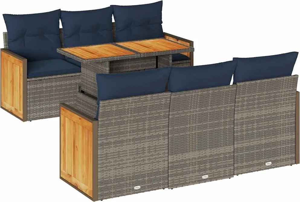 vidaXL Set canapele grădină cu perne 7 piese gri poliratan/lemn acacia