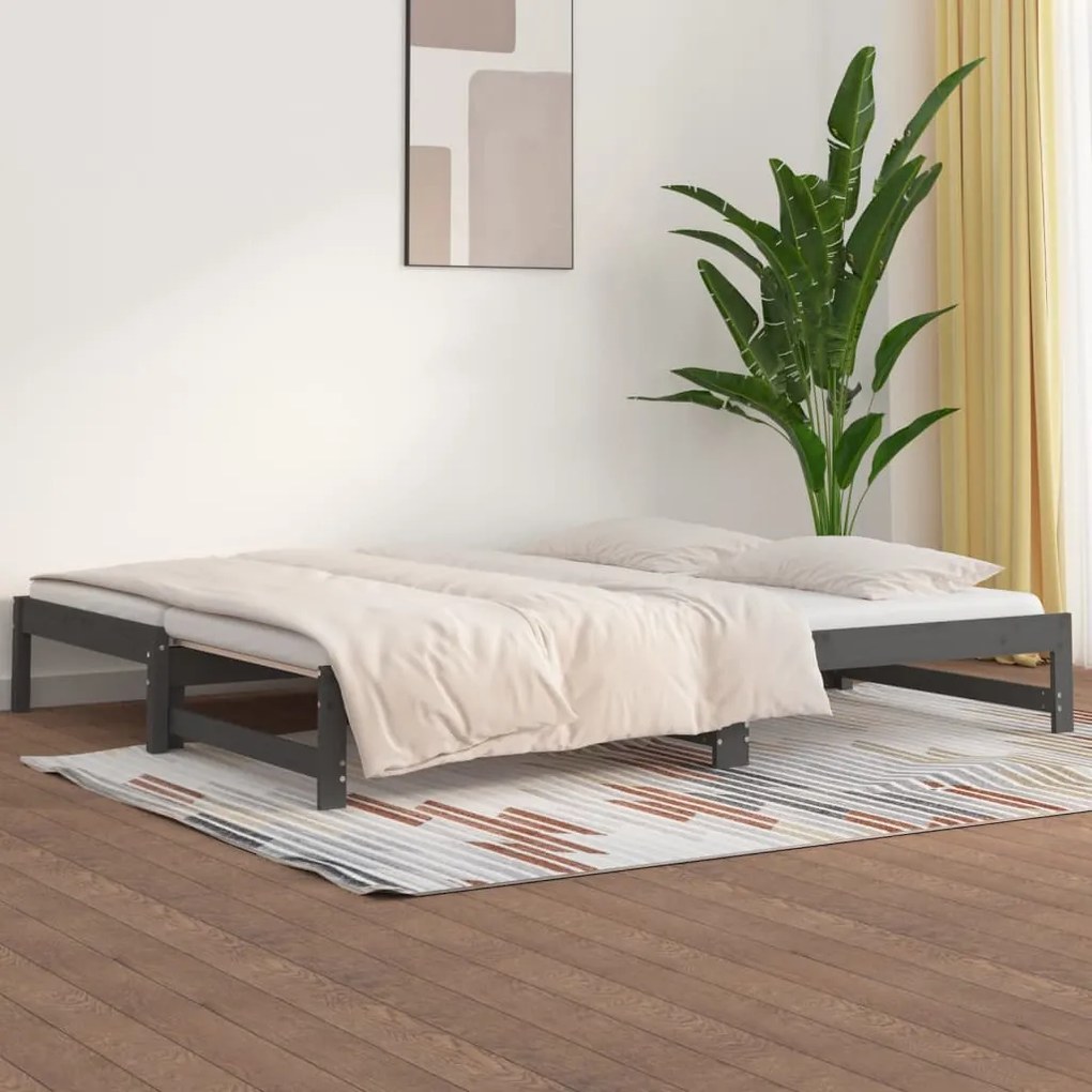 820439 vidaXL Pat de zi extensibil, gri, 2x(90x190) cm, lemn masiv de pin
