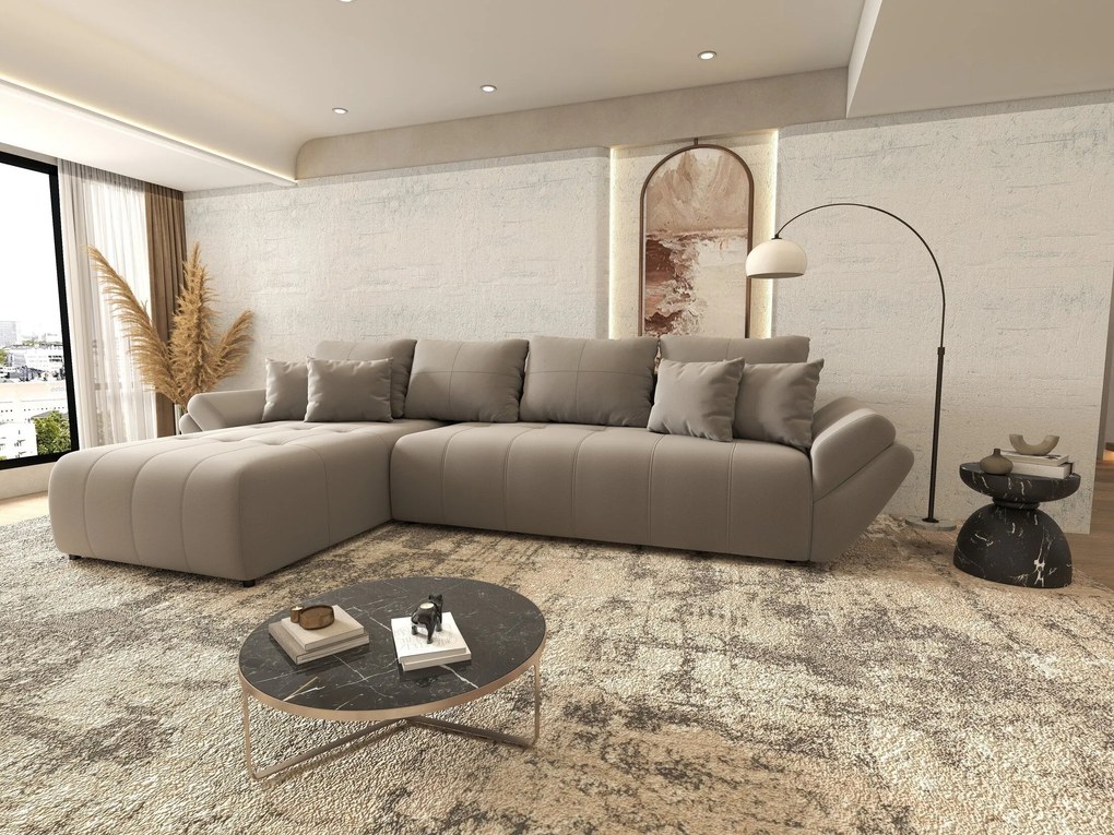 Colțar extensibil dumonde cu ladă de depozitare si sezut confortabil din spuma high-density, Berlin XL Royal Gri 350x185 cm