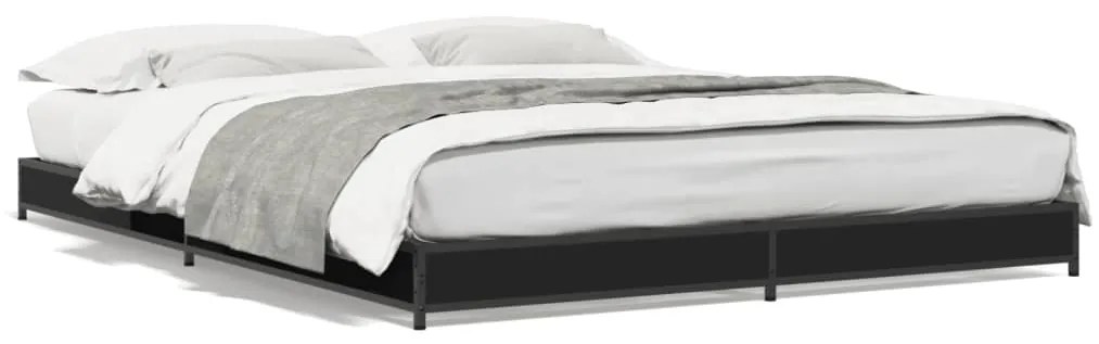 845146 vidaXL Cadru de pat, negru, 140x200 cm, lemn prelucrat și metal