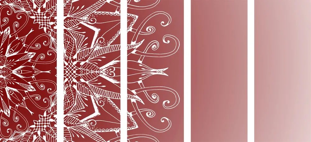 Tablou 5-piese Mandala albă pe un fundal vișiniu