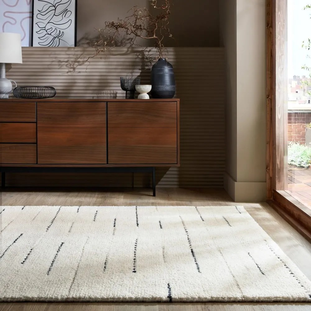 Covor crem țesut manual din lână 120x170 cm Dottie Linear – Flair Rugs