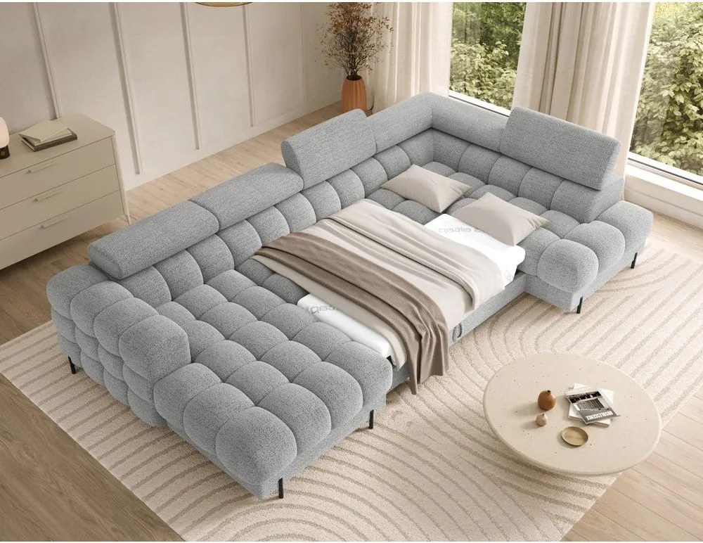 Colțar gri extensibil cu tapițerie din țesătură bouclé (cu colț pe partea dreaptă/în formă de "U") Feraria – ELTAP