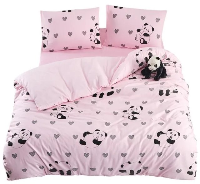 Lenjerie de pat roz pentru pat de o persoană, extinsă cu cearceaf inclus, cu 3 piese 160x220 cm Panda – Mila Home
