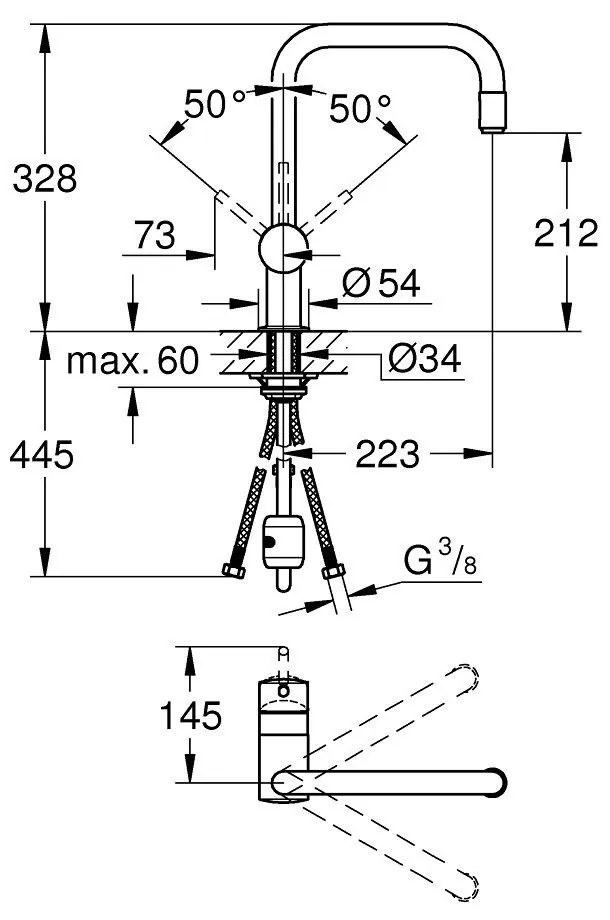 Grohe Minta Baterie chiuveta bucatarie monocomanda cu dus extractibil, pipa U, crom