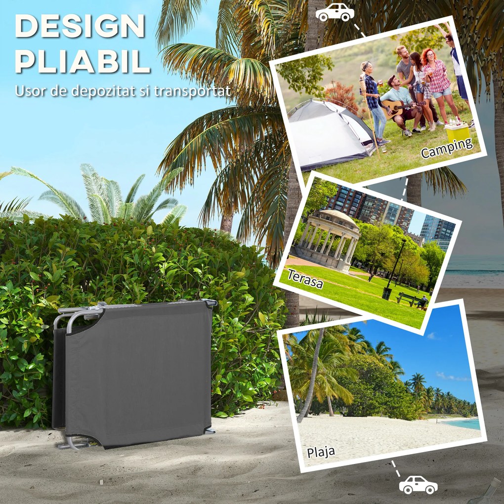 Outsunny Sezlong pentru Gradina cu Baldachin Reglabil, Sezlong pentru Plaja Pliabil Rabatabil pe 4 Niveluri, Bej | Aosom Romania