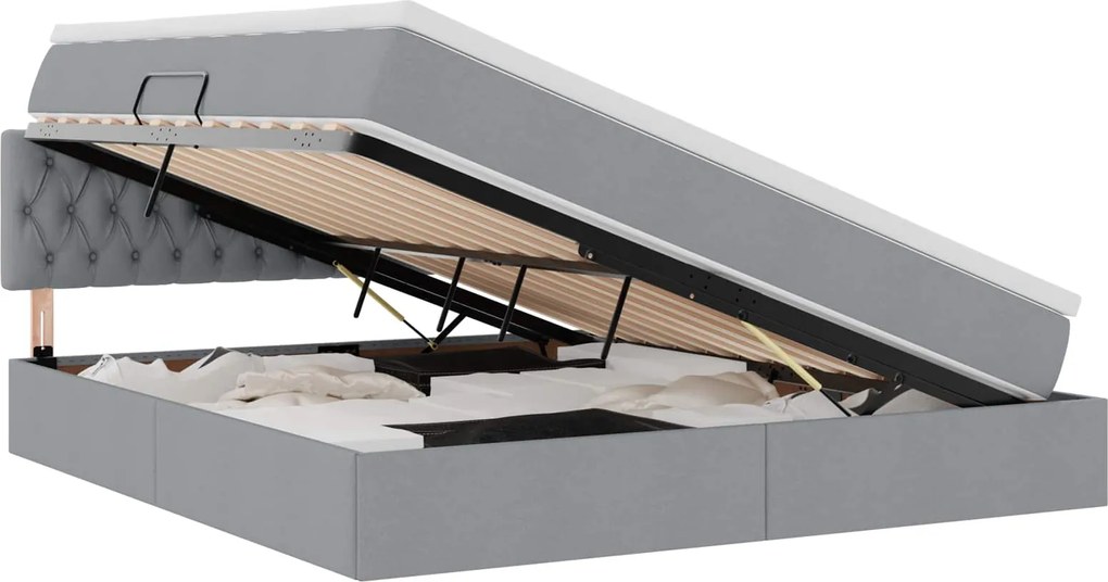 vidaXL Pat cu saltea și spațiu de depozitare Gri deschis 180 x 200 cm