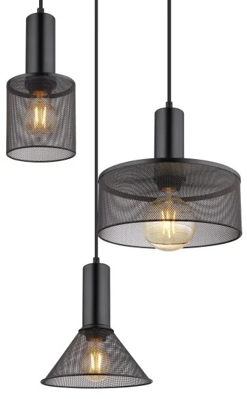 Lustră pe cablu JEDD 3xE27/60W/230V negru Globo 15648-3H