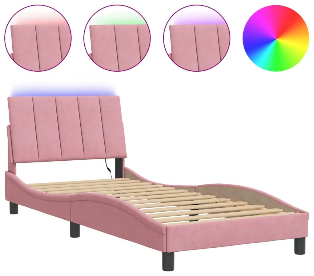 3213750 vidaXL Cadru de pat cu lumini LED, roz, 80x200 cm, catifea