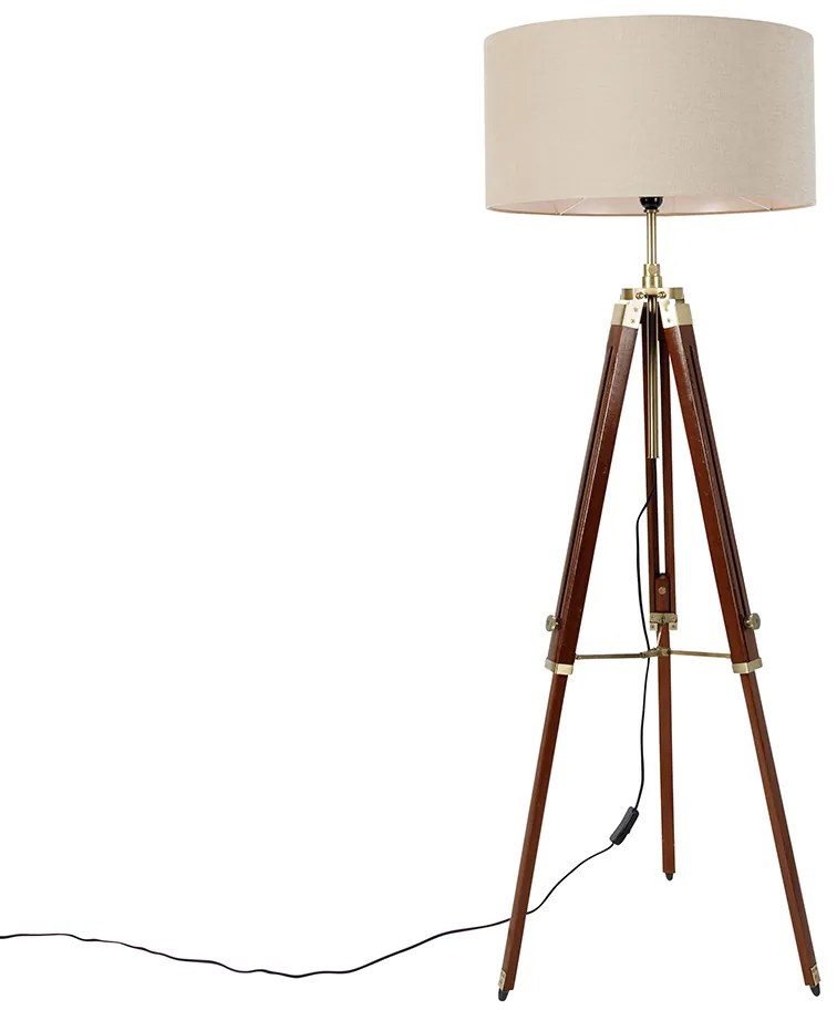 Lampă de podea din alamă cu abajur maro deschis 50 cm trepied - Cortin